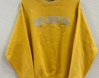 vintage NIKE Athletic Sweatshirt cotton big logo yellow pullover retro Men’s Size M sport 90’s jumper street style long sleeve