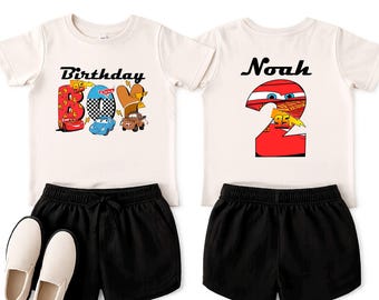 Custom Lightning Cars 2nd Birthday Boy Shirt, Personalized Race Car Party Outfit
