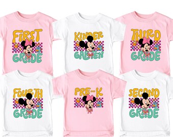 Custom Disney Grade School Minnie Mickey Shirt, Personalized Name Back To School TShirt,  Matching Kindergarten Outfit