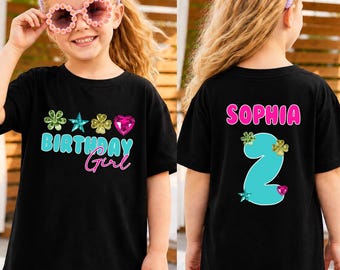 Custom 2nd Birthday Girl Glitter Flower Theme Shirt, Personalized Two Year Old Preppy Party Outfit