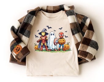 Superhero Halloween Shirt, Spooky Comic Book Hero Tee, Trick Or Treat Kids Top, Spider Hero Pumpkin Halloween Theme Park Outfit