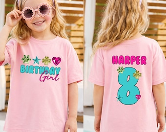 Custom Birthday Girl Shirt, Glitter Flower Theme Personalized  8th Birthday Party Sweater