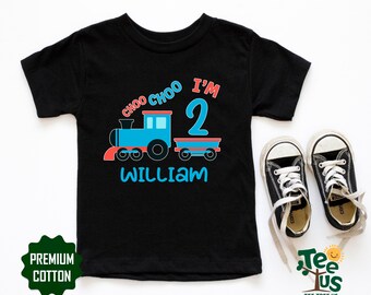 Personalized Birthday Boy Shirt, Train Birthday Tee, Custom Name Age Gift, Choo Choo T-Shirt, First Birthday Party Outfit Toddler Top