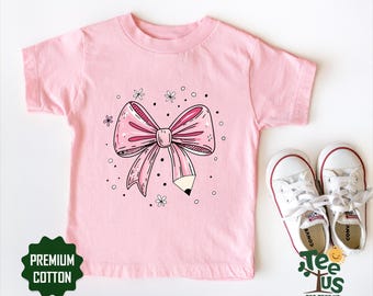Pink Coquette Pencil School Shirt, Back to School Girls Shirt, Pink Bow Shirt, Elementary Teacher Gift, Teacher Appreciation Gift