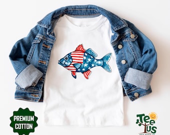 Patriotic 4th Of July Toddler Fishing Shirt, Happy 4th Of July American Flag Youth Shirt, Patriotic Independence Day Shirt