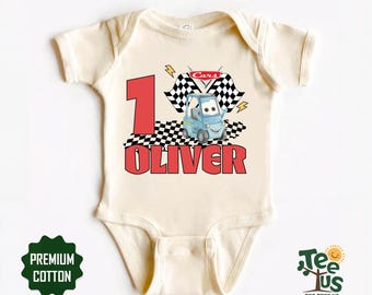 Custom Cars Characters Birthday Shirt, Personalized Name Age Kids Birthday Tee, Lightning McQueen Birthday Gift