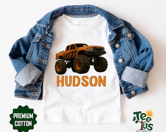 Custom Name Monster Truck Shirt, Personalized Kids Truck Tee, Boys Birthday Gift Monster Truck Toddler Shirt, Custom Name Kids Sweater