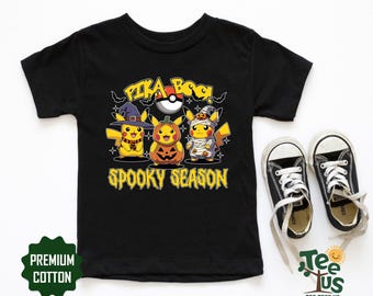 Pika Boo Halloween Shirt, Kids Spooky Season Tee, Kawaii Kids Top, Anime Trick Or Treat Boy Girl Gamer Sweater