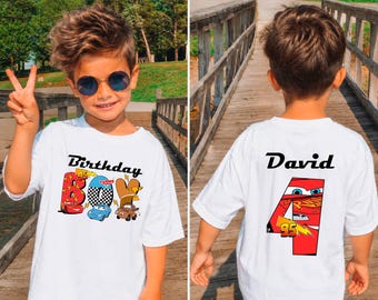 Custom Name Cars 4th Birthday Boy Shirt, Personalized Lightning Race Car Outfit