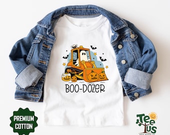 Boo-Dozer Halloween Toddler Shirt, Ghost Bulldozer Baby Onesie, Pumpkin Construction Boy Tee, Cute Spooky Kids Fall Sweater, Trick or Treat