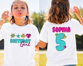 Personalized Glitter Flower Theme 5th Birthday Girl Custom Name Shirt, Birthday Girl Party Sweater