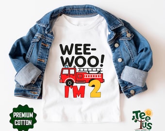 Custom Age Fire Truck Birthday Shirt, Wee Woo Tee, Personalized Fireman Birthday Shirt, Fire Engine Toddler Kid Birthday Gift