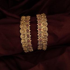 A Set of 2 Lakshmi Coin Antique Gold Bangle