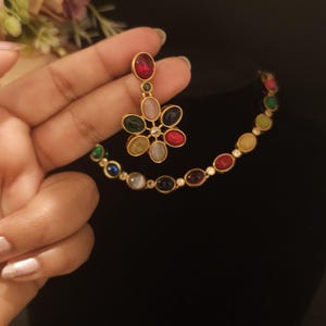 Multi colour stone necklace set, Navaratna inspired necklace set, Traditional South Indian necklace set, Ethnic jewellery.