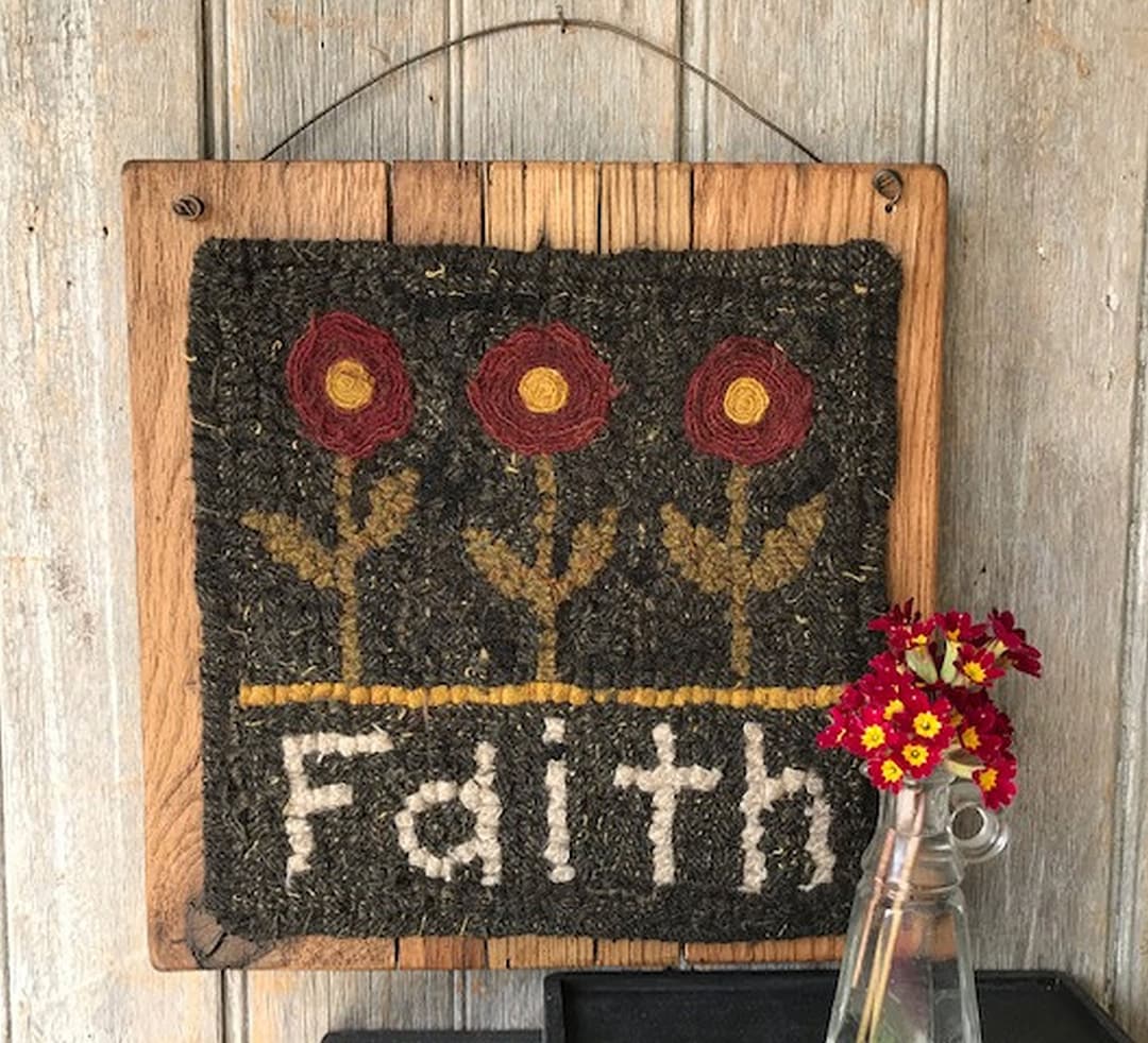 Hooked Rug Pattern on Linen Faith and Flowers - Etsy