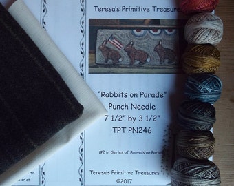 Punch Needle Kit Rabbits on Parade Valdani Threads Weavers Cloth Wool