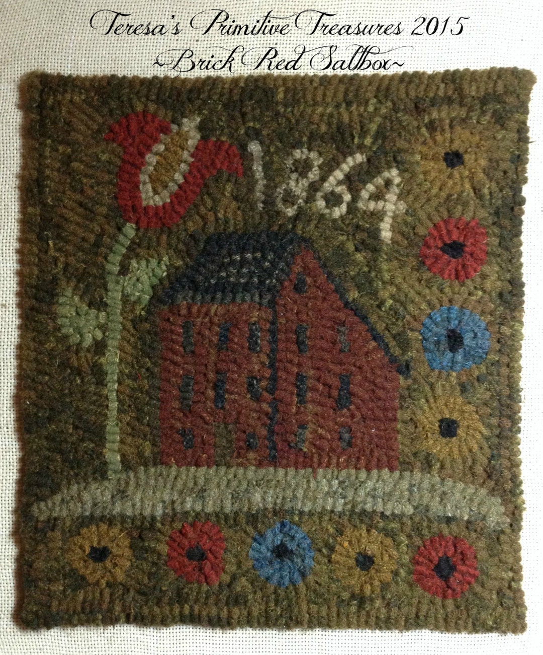 Hooked Rug Pattern on Linen Brick Red Saltbox - Etsy