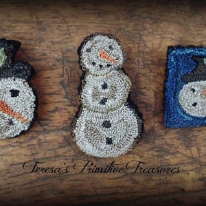 PN66022 Kit Trio of Snowman Snowmen Punch Needle Pin Pattern