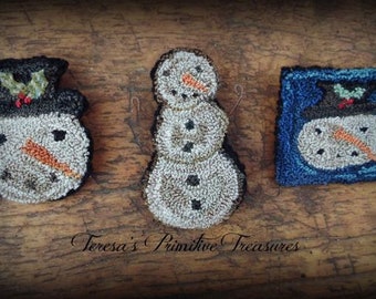 PN66022 Kit Trio of Snowman Snowmen Punch Needle Pin Pattern