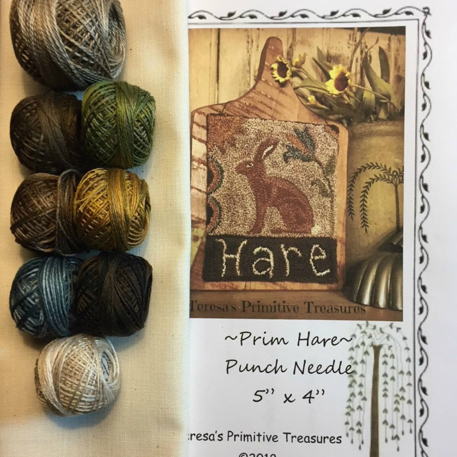 Kit PN253 Prim Hare Punch Needle Weavers Cloth Valdani Threads Etsy