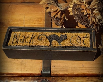 E Pattern Black Cat Punch Needle on Wood Box