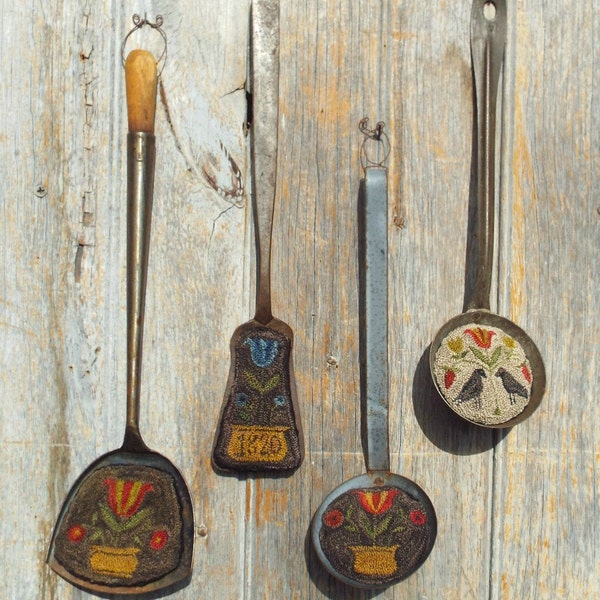 E-Pattern Punch Needle Flowers Crow Antique Spoon Ladle Dipper Flipper Inserts