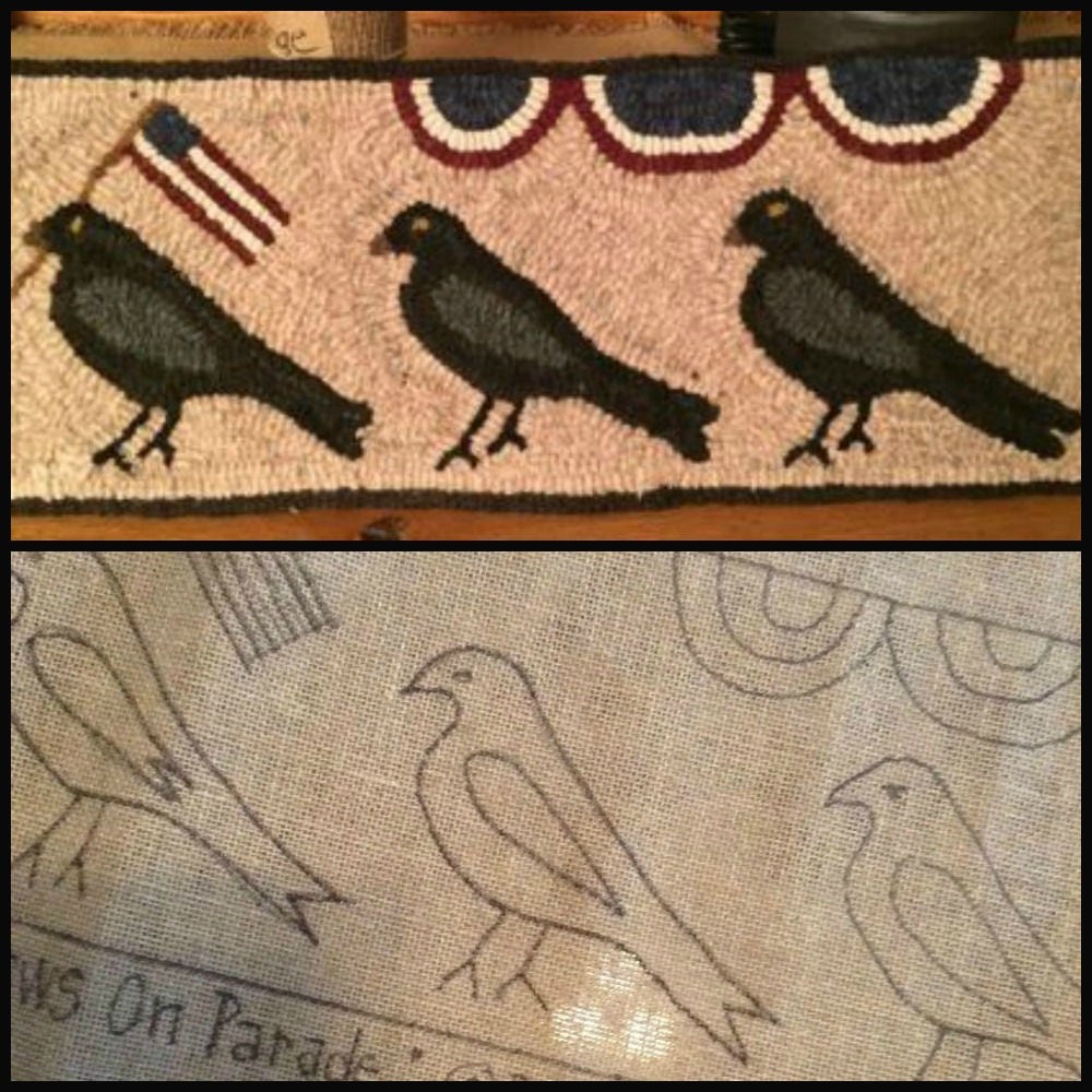 Hooked Rug Pattern Crows on Parade Linen - Etsy