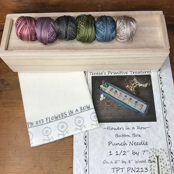 PN213 Flowers in a Row Punch Needle Kit Weavers Unfinished Box Valdani Threads