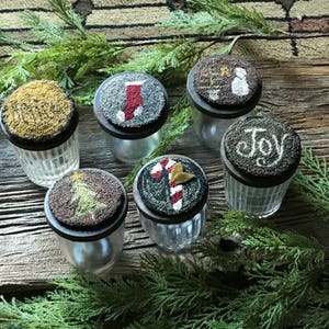E Pattern Punch Needle Jar Toppers Ornaments Christmas Set of 6