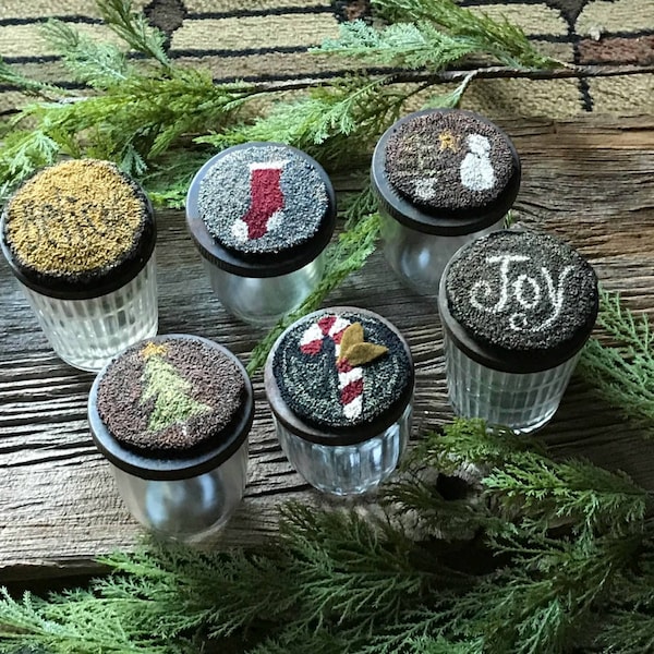 E Pattern Punch Needle Jar Toppers Ornaments Christmas Set of 6