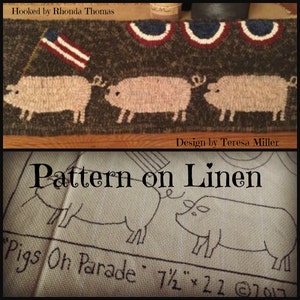 Hooked Rug Pattern Linen Pigs On Parade