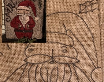 Hooked Rug Pattern on Linen Santa