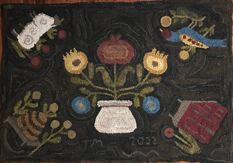 Hooked Rug Sheep Flowers Pattern Hand Drawn on Linen - Etsy