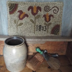 Hooked Rug Pattern on Linen Three Little Tulips - Etsy