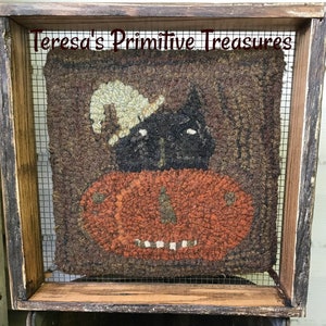 Hooked Rug Pattern Primitive Pumpkin Cat Kitty