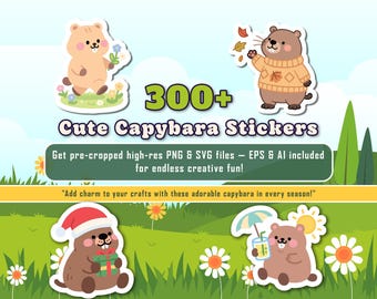 Capybara Sticker Set: 300+ Kawaii Designs - Cricut & Scrapbooking (Digital Download)