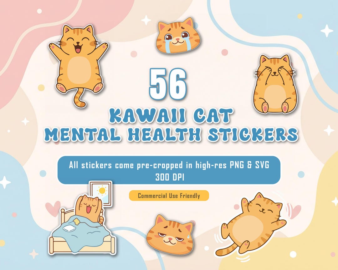 Kawaii Cat Planner Stickers | Mental Health, Mood Tracker (PNG SVG ...