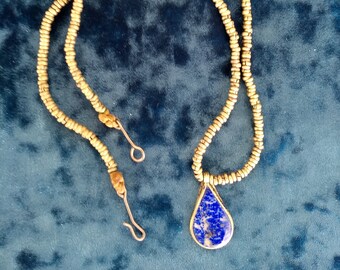 pendentif lapis lazuli vintage sur chaîne