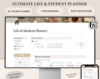 Notion Template Ultimate 2024 Life Planner Dashboard, All In One Student Notion Planner, Beige Minimalist Aesthetic, ADHD Digital Planner