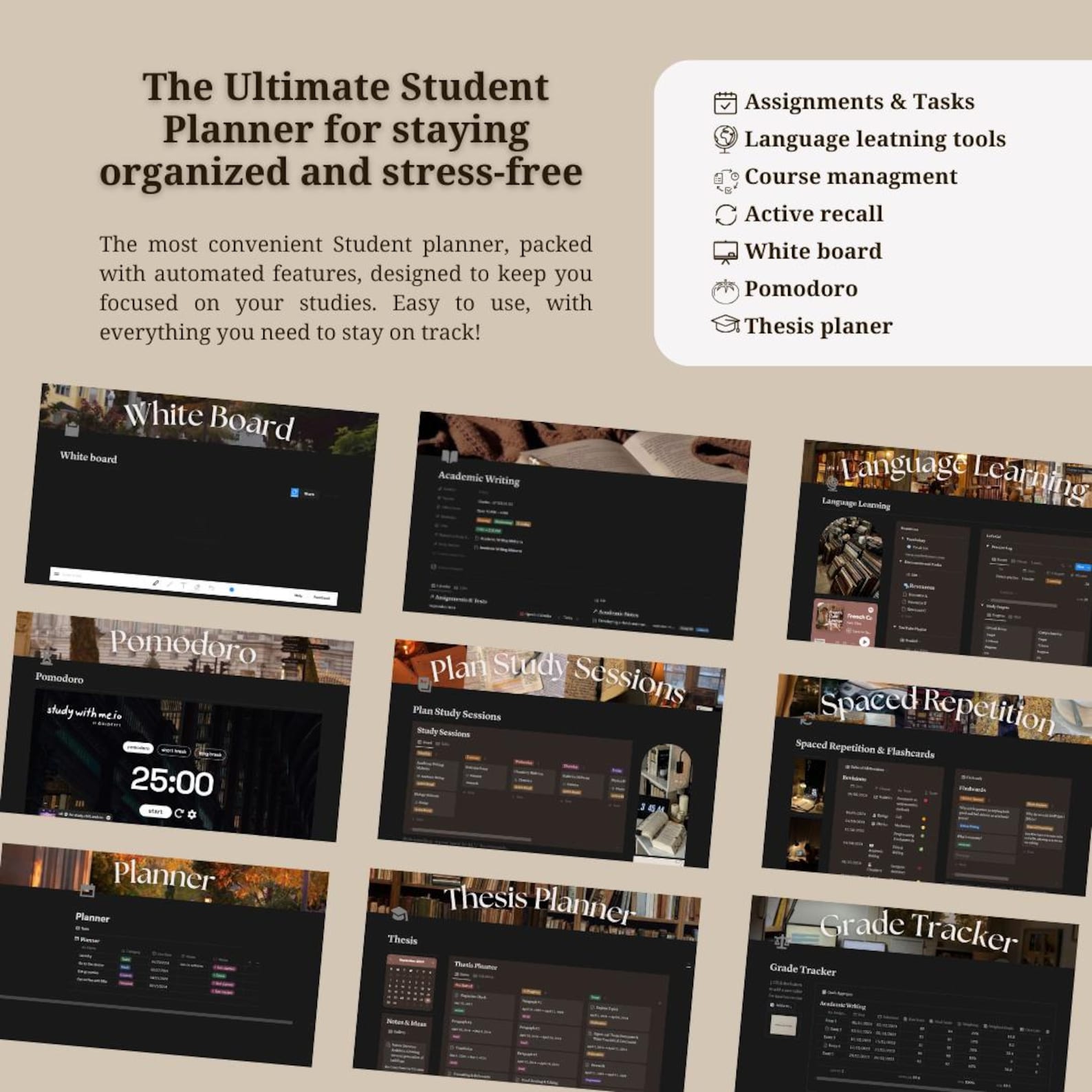 Dark Academia Notion Template | Notion Student Planner | Notion ...