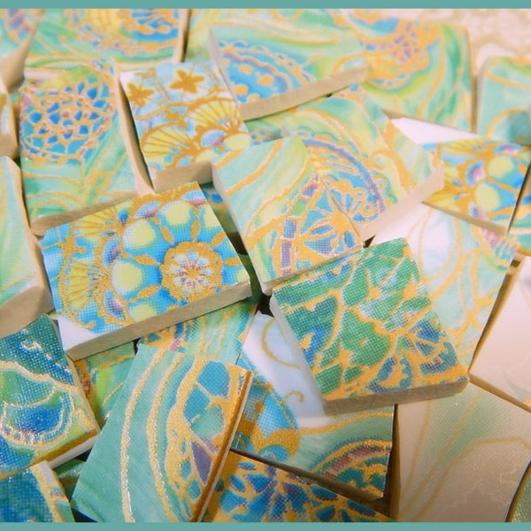 China Mosaic Tiles - AQuA  and GoLD PAiSLEY PeACoCK - Mosaic Tiles