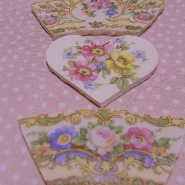 5 FoCaL TiLeS RoSeS HeARTS BRoKeN CHiNA MoSAiC TiLeS  or JeWeLRY