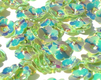 Chyrsanthemum Green - Crafts 10mm Iridescent Aurora Borealis Flower Cup Sequins