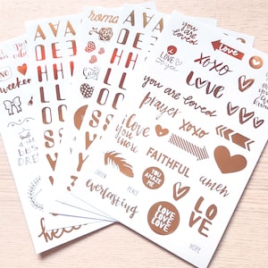 Zoete uitspraken - goud metallic ambachtelijke stickerset