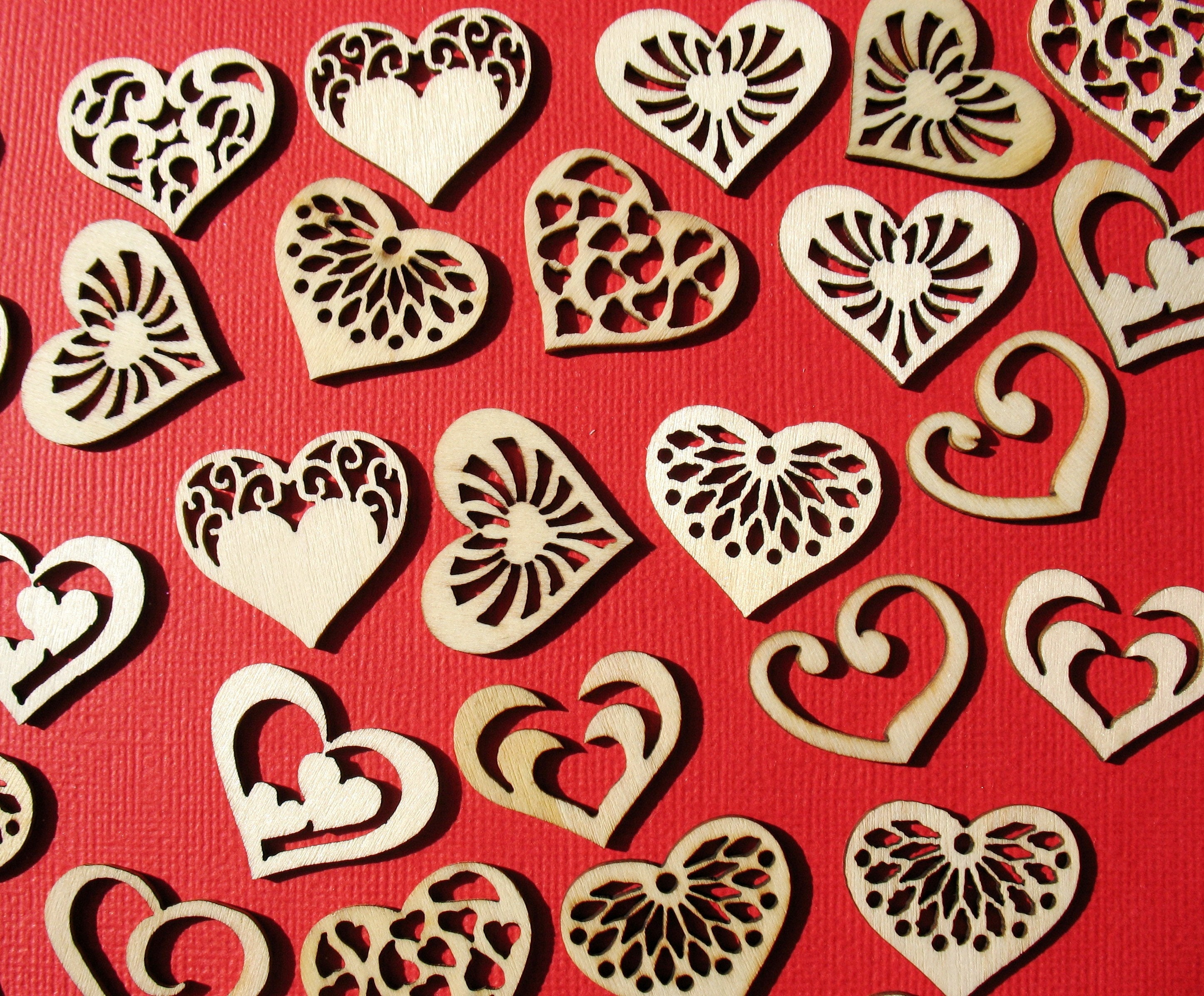 Lasercut Wood Embellishments Apx 20 For Crafts Intricate HEARTS 