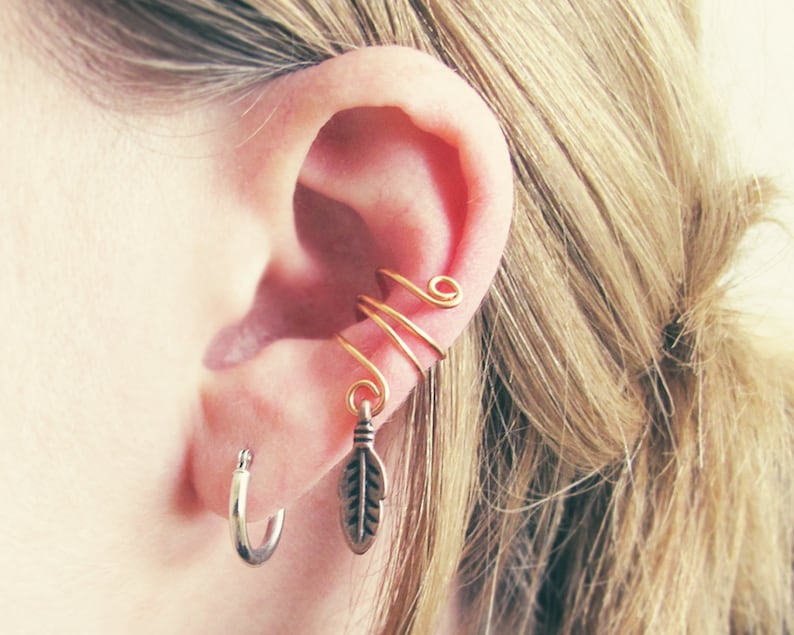 Choose Your Color Feather Charm Cartilage Non Pierced Wire Ear Cuff