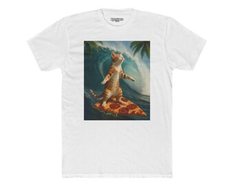 Surfing Cat Unisex Cotton Crew Tee - Fun & Quirky Beach Vibes - Riff Raff Wear