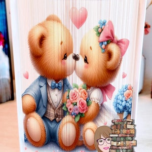 Teddy Bear Kiss, Fore-Edge Photo Strip Book Art, Housewarming, Thank You, Home Decor, Birthday, Foto, DIY, Photo Strip Pattern, Book Art