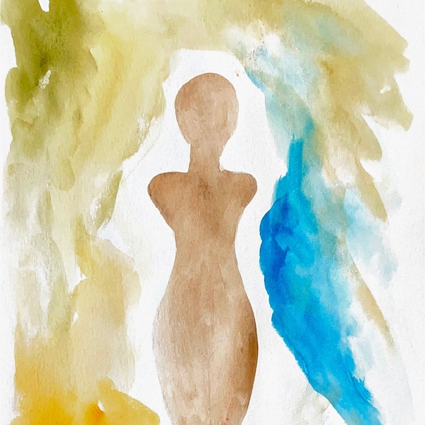 Femme Figurative Art – Abstract Digital Watercolor Print – Original