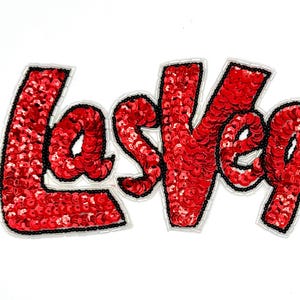Las Vegas Words - Red Sequins - Black and Iridescent Glass Beads 8.5" x 3.75"